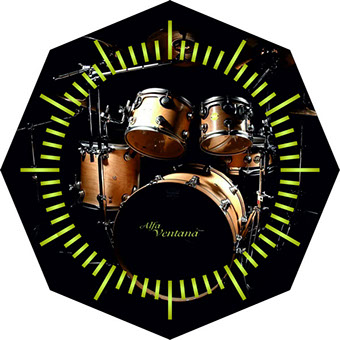 часы настенные стеклянные восьгиугольной формы с фотопечатью "Барабанная установка"