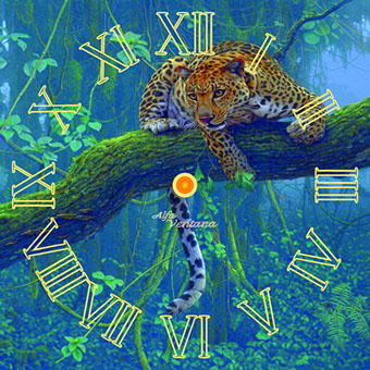квадратные настенные часы из стекла с фотопечатью "Леопард в джунглях"