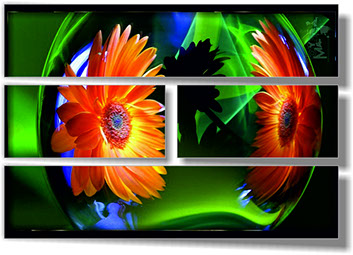 модульная картина на натуральном холсте "Абсракция - цветок", состоит из четырех частей