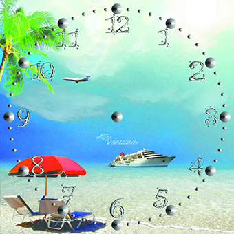 стеклянные настенные часы квадратной формы с фотопечать "Морской коллаж"