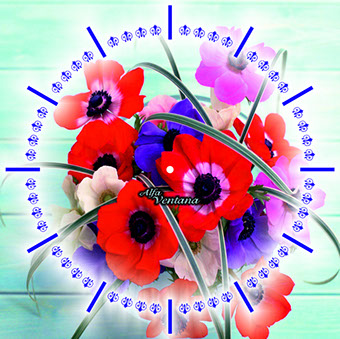 часы настенные из стекла квадратной формы с фотопечатью "Цветы на берюзовом фоне"